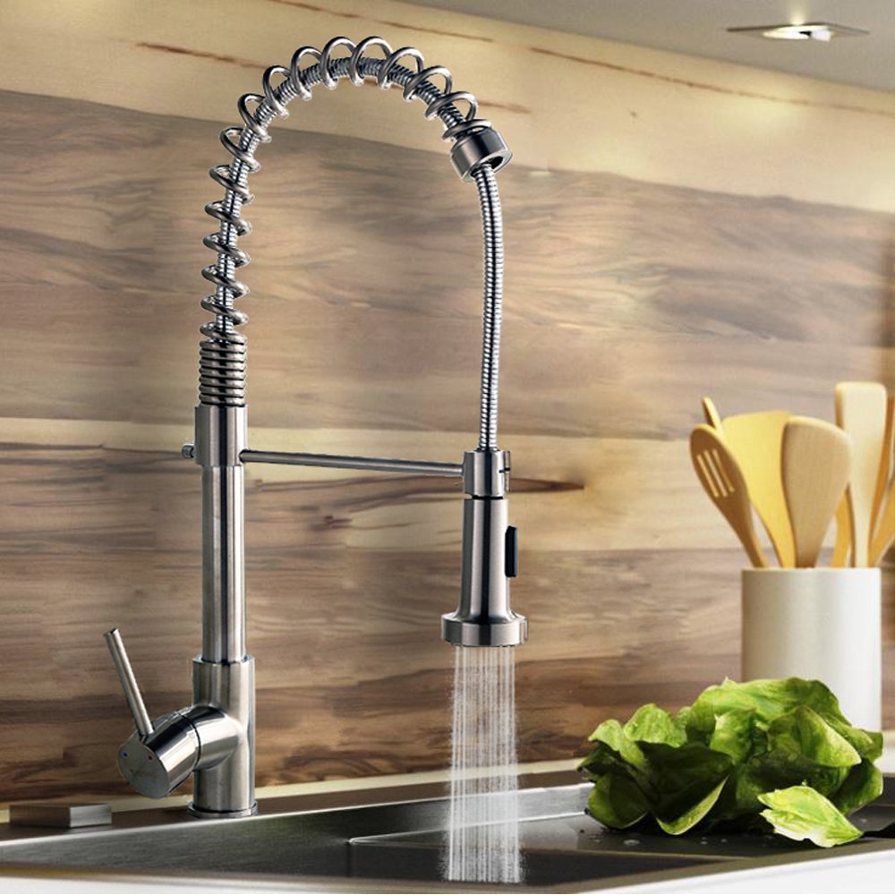 Constantine Brushed Nickel Kitchen Sink Faucet with Pull Down Faucet